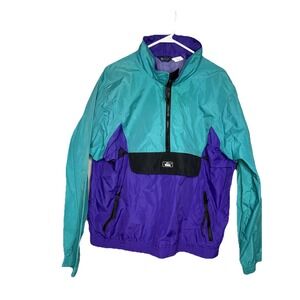Vtg Y2K 90s Woolrich Nylon Pullover Windbreaker Mens L  Purple Teal 1/4 Zip